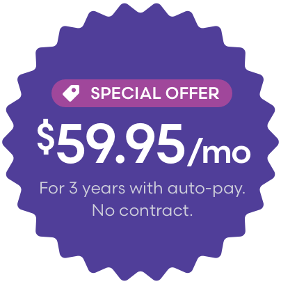 Price badge: $59.90 /mo sale price, $69.90 /mo original. For 3 years with auto-pay. No contract.