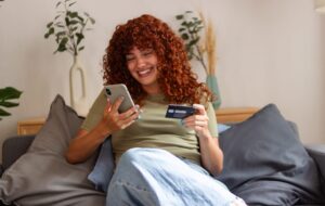 Home internet user making secure purchases online protected by giggleWiFi+
