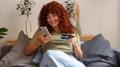 Home internet user making secure purchases online protected by giggleWiFi+