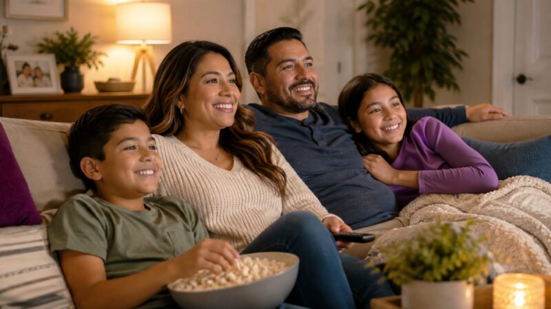Family enjoying streaming TV without cable service.